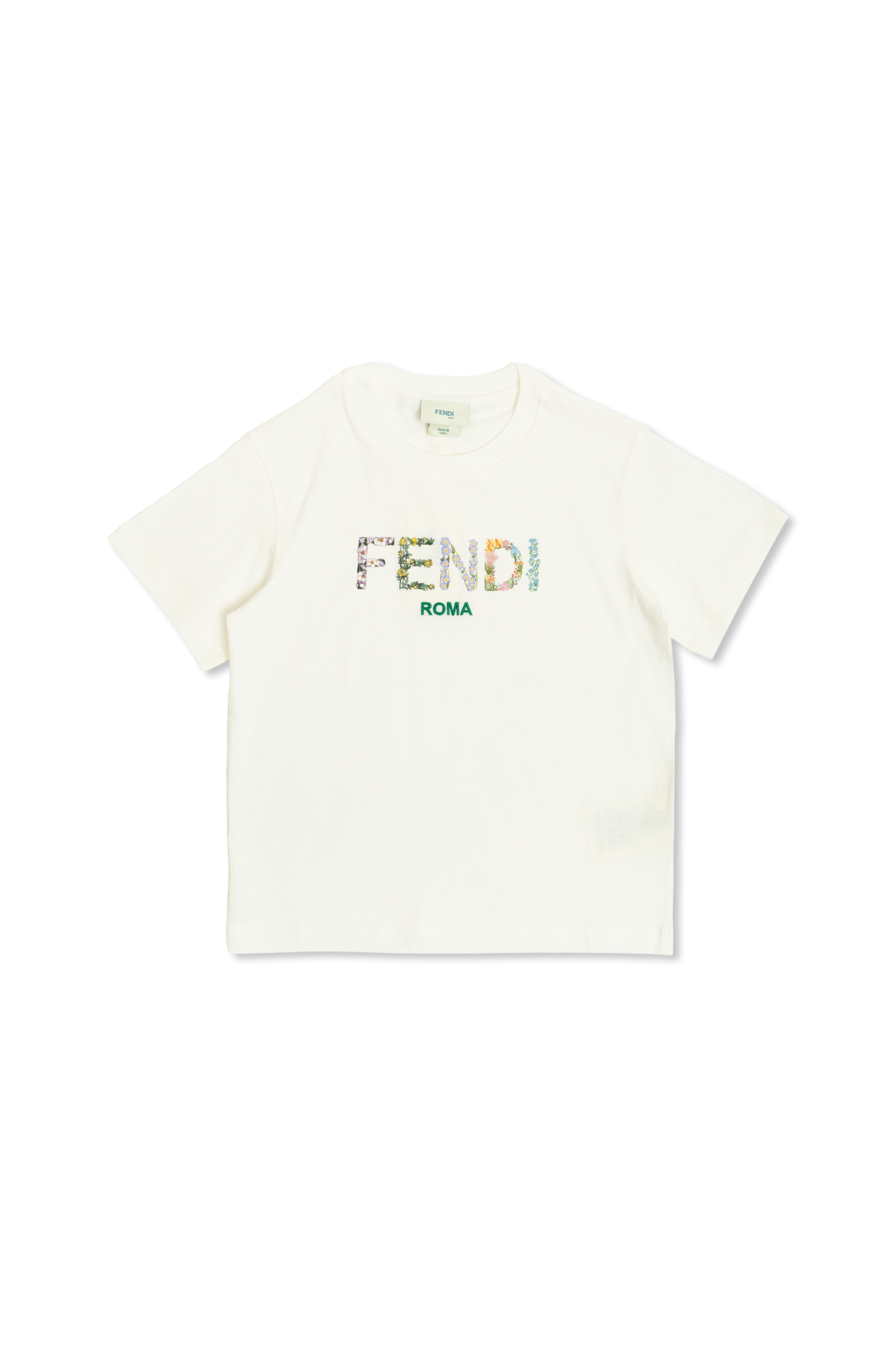 White T-shirt with a colorful printed logo Fendi Kids